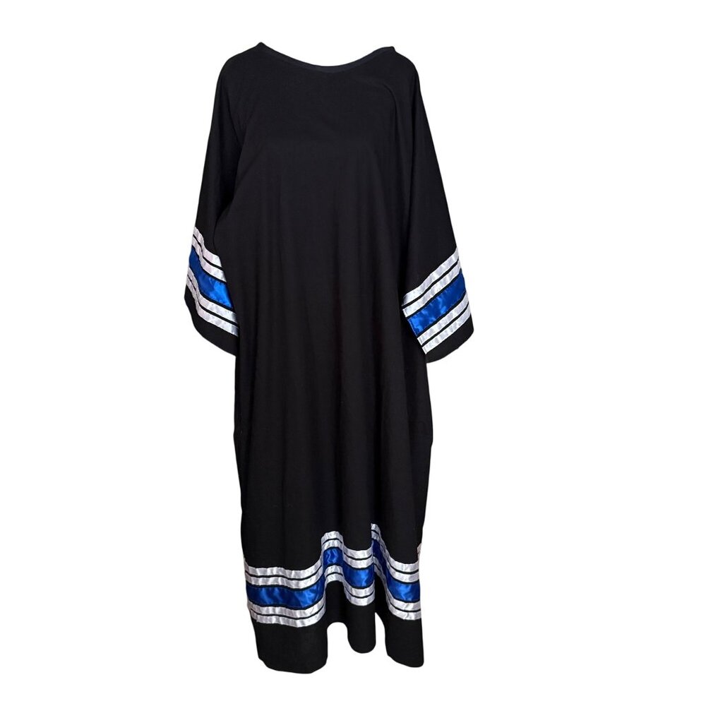 Ribbon Clothes Traditional Dress With Blue & Silver Satin Trim 100% Cotton Women